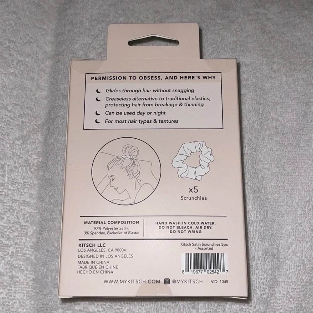 New /kit•sch/ Satin scrunchie 5pk, satin pillow eye mask and satin pillowcase